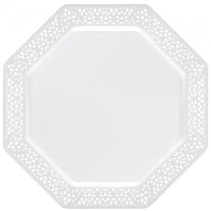 Lillian 11-Inch White Lacetagon Plastic Dinner Plates 1