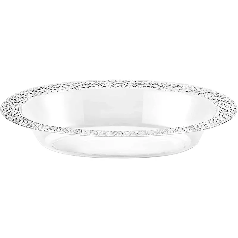 Lillian 15 Oz Clear Pebbled Oval Plastic Serving Bowl 1
