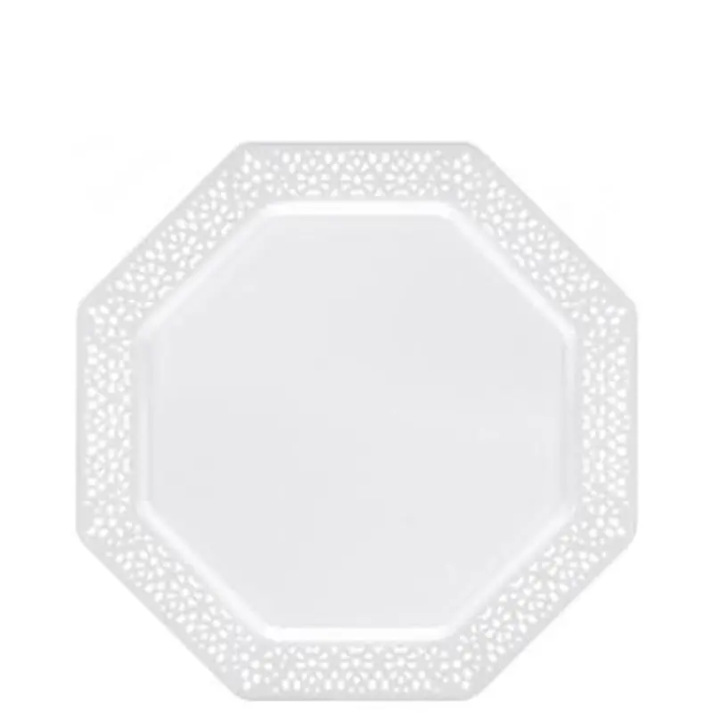 Lillian 7.25-Inch White Lacetagon Plastic Dinner Plates 1