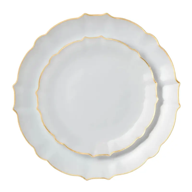Luxe Combo Set: 10.25" & 7.5" White & Gold Round Disposable Plates – 32-Piece 1