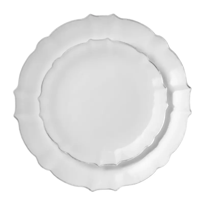 Luxe Combo Set: 10.25" & 7.5" White & Silver Round Disposable Plates – 32-Piece 1