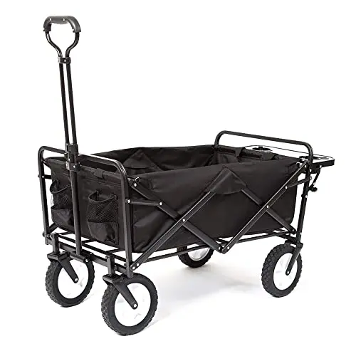 Mac Sports Heavy-Duty Folding Garden Wagon – 150-Lb Capacity Steel Utility Cart With Table Surface & Cup Holders (Black) 1