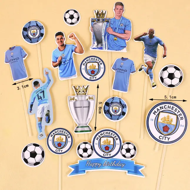 Manchester City Football Cake Toppers – 13-Piece Premier League Cupcake Decoration Kit 1