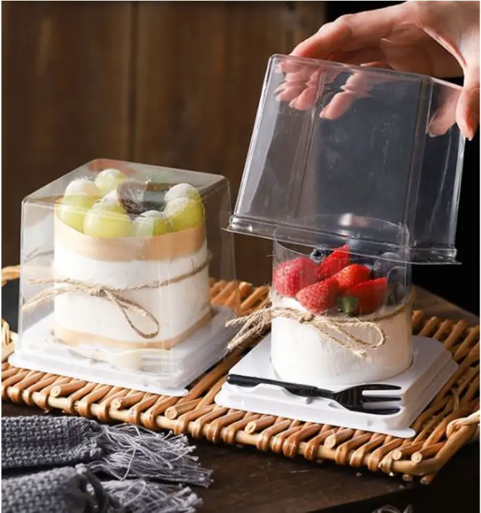 Mini Chiffon Cake Boxes – 10-Pack Clear Plastic Dessert Trays (4-Inch Size) 1