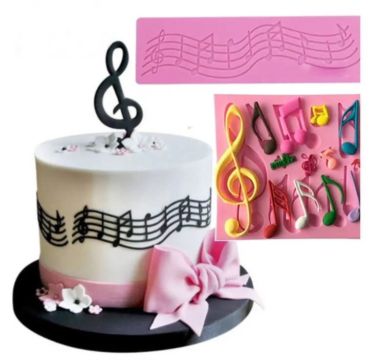 Musical Notes Silicone Mold Featuring Treble Clef And Instruments For Fondant And Chocolate Decoration 1