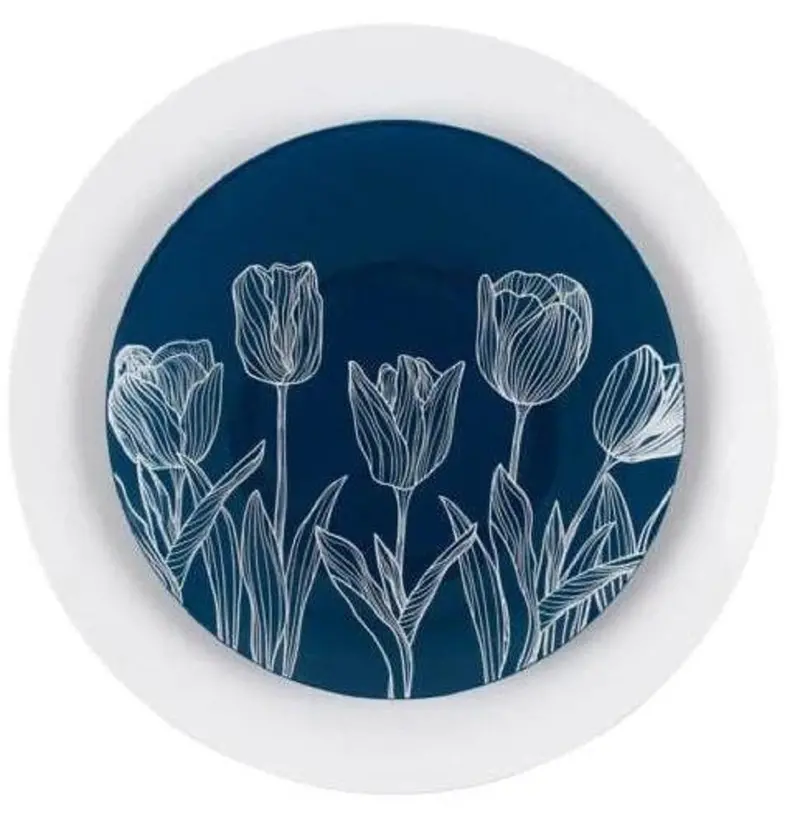 Navy And White Tulip-Design Disposable Plastic Plates – 10.25 In & 7.5 In Combo Set 1