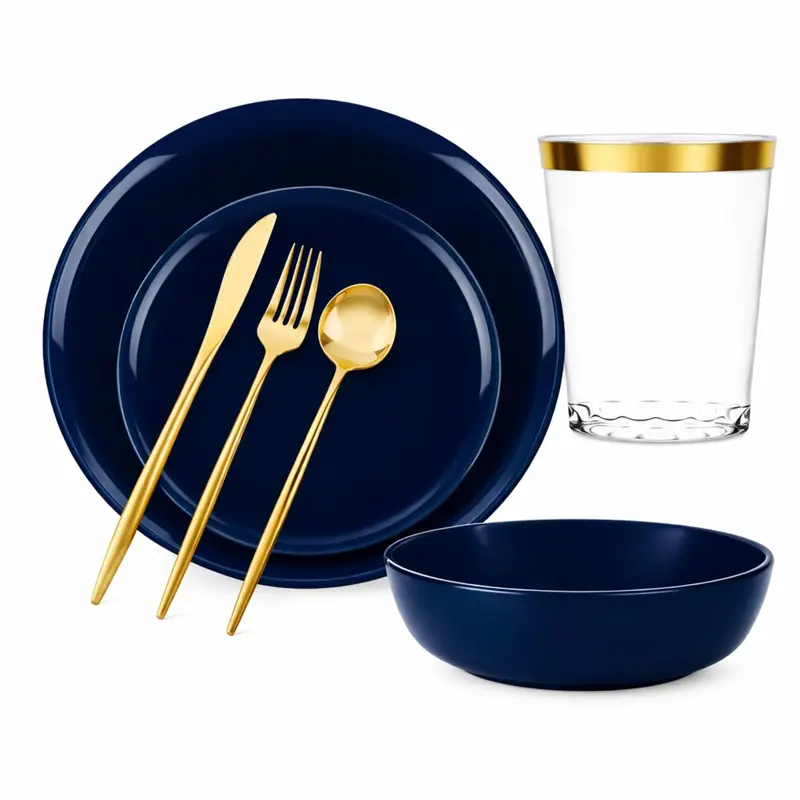 Navy Blue Disposable Dinnerware Set – Premium Edge-Design Party Pack 1