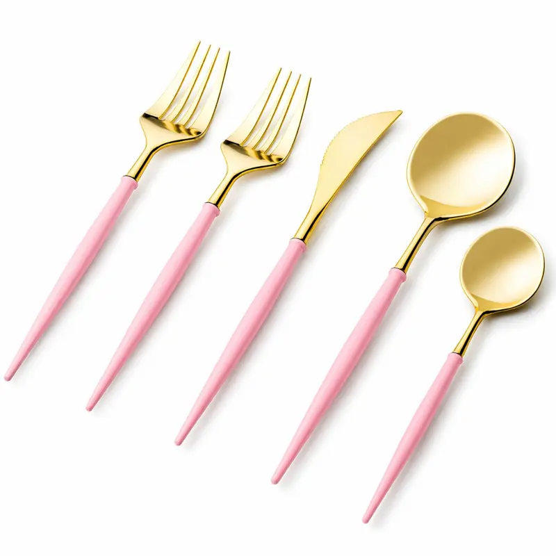 Noble Gold & Pink Plastic Cutlery Set – 40-Piece Elegant Disposable Kit 1
