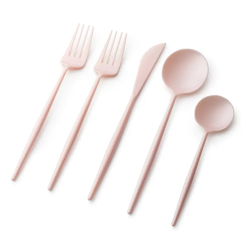 Noble Pearl Pink Disposable Cutlery Set – 40-Piece Plastic Flatware 1