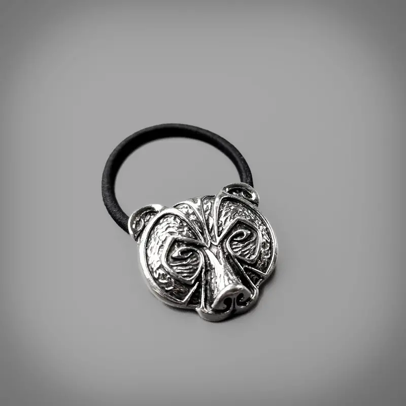 Nordic Bear Motif Hair Tie – Braided Leather Band 1