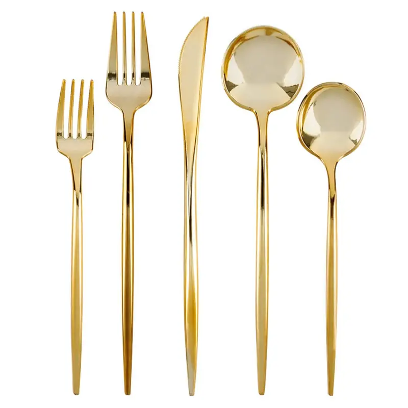 Novelty Gold Plastic Cutlery Combo Set – Disposable Fork, Knife & Spoon Assortment 1