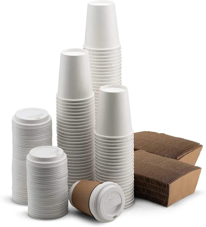 Nyhi 200-Pack 8 Oz White Paper Cups With Lids & Insulated Sleeves – Premium Hot/Cold Beverage Kit For Offices & Events 1