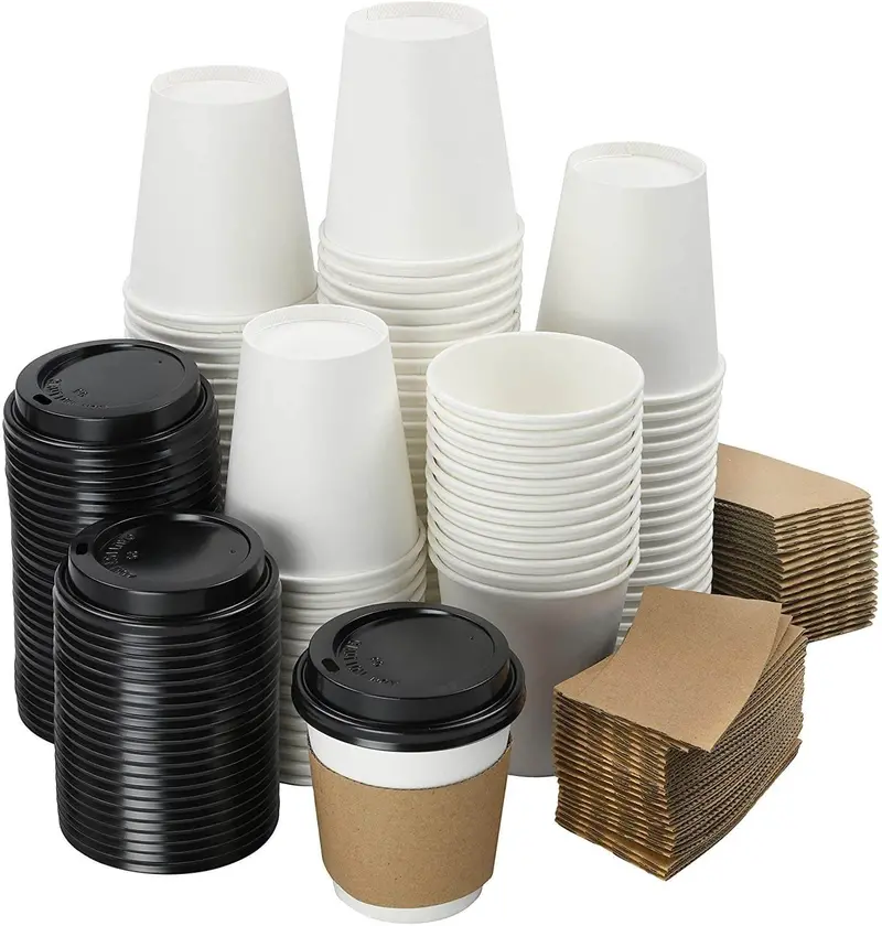Nyhi 200-Pack 8 Oz White Paper Cups – With Lids & Insulated Sleeves, Versatile Hot & Cold Beverage Cups For Offices & Events 1