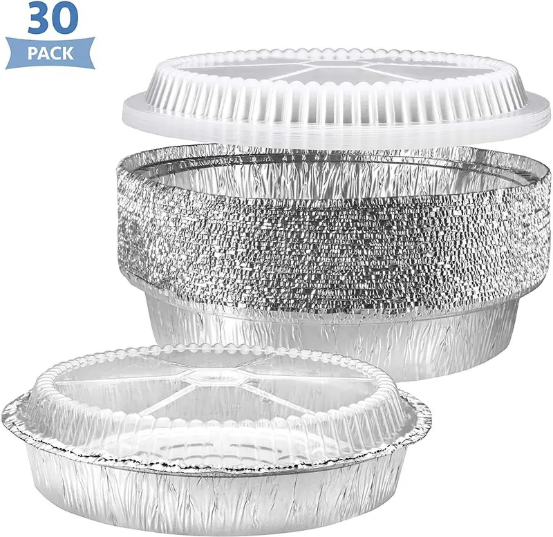 Nyhi 30-Pack 9-Inch Round Aluminum Foil Pans With Clear Plastic Lids – Heavy-Duty Oven-Safe Containers For Pies & Casseroles 1