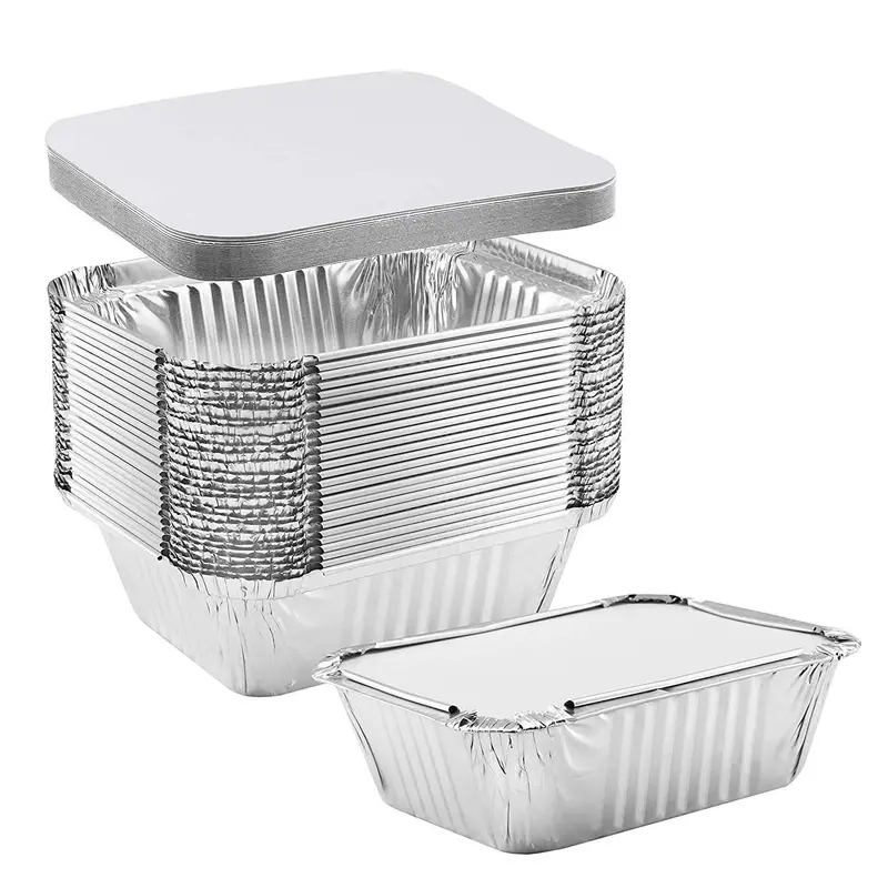 Nyhi 50-Pack Oblong Aluminum Foil Pans With Lid Covers – 1 Lb Capacity, Heavy-Gauge Trays For Cooking & Catering 1