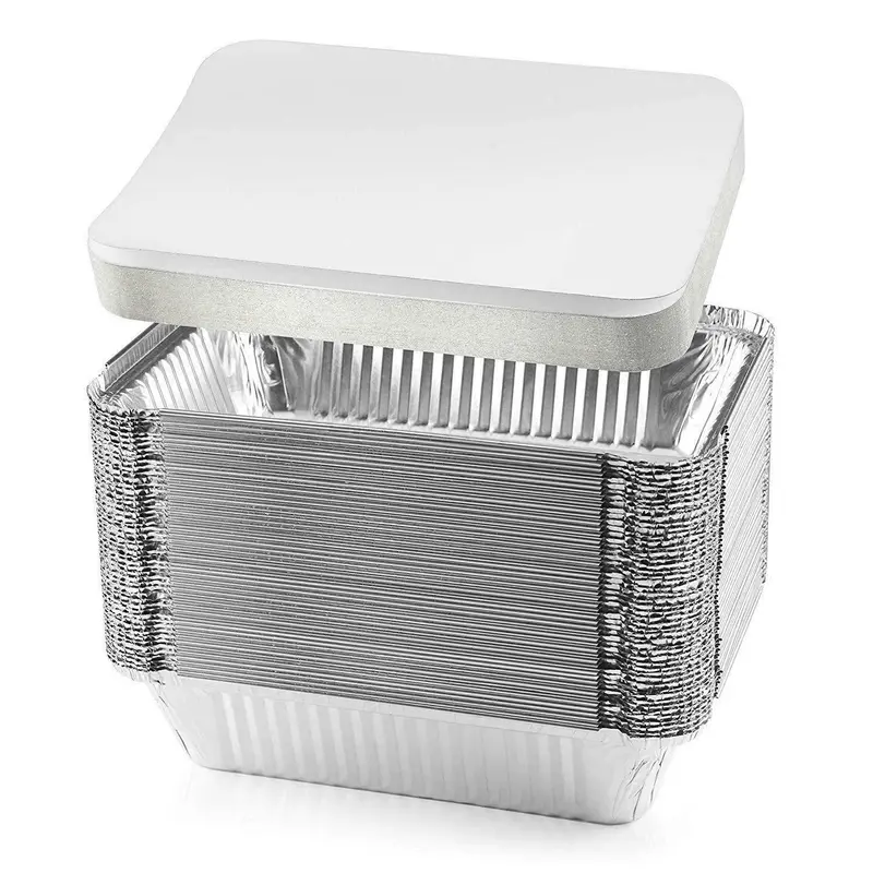Nyhi Heavy-Duty Aluminum Oblong Foil Pans With Lids – 50-Pack, 8.4" X 5.9", Recyclable Food Storage Trays For Baking, Meal Prep & Takeout 1