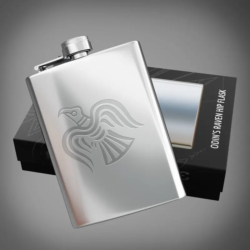 Odin’S Raven Engraved Travel Flask 1
