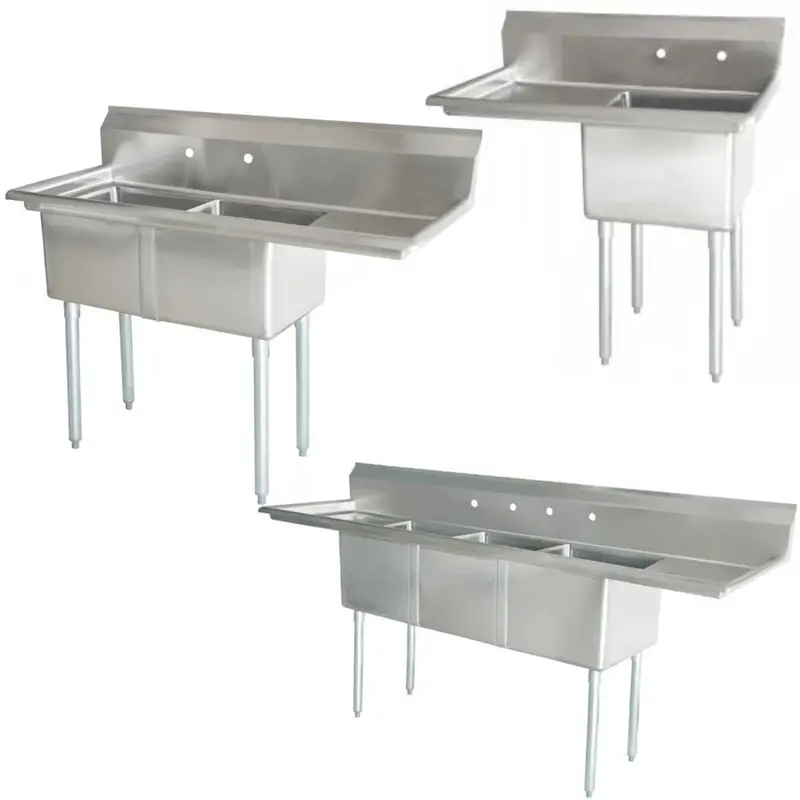 Omega Customizable Stainless Steel Sinks With Drainboards & Corner Drains – Various Layouts Available 1