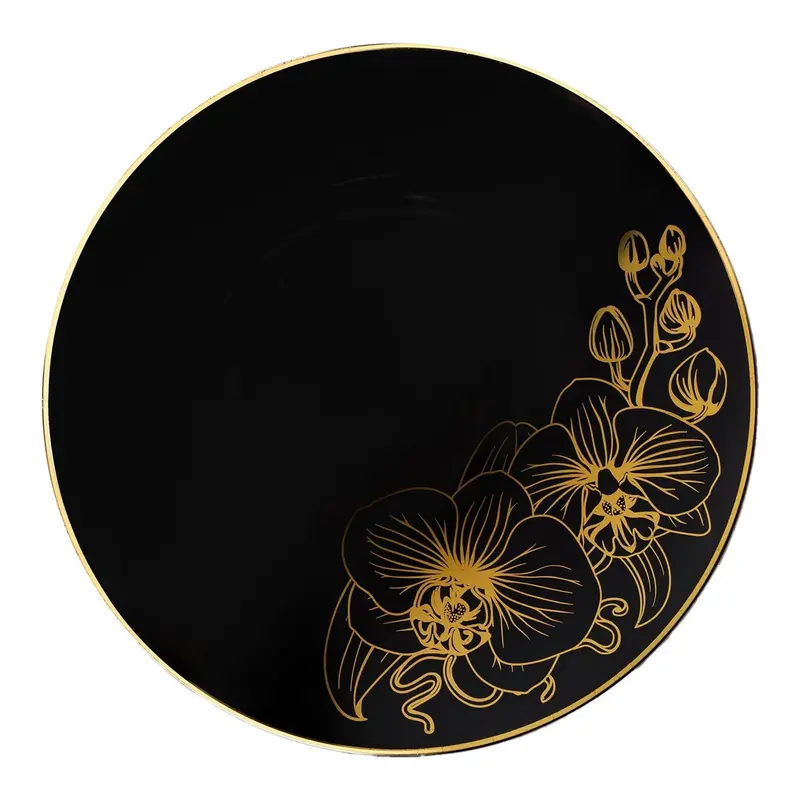 Orchid Black & Gold 10-Inch Dinner Plates – Modern Disposable Dinnerware Set (10-Pack) 1