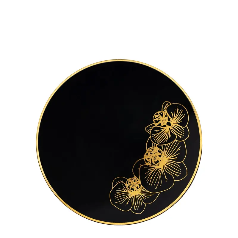 Orchid Black & Gold 7.5-Inch Appetizer Plates – Sleek Disposable Dessert Or Snack Plates (10-Pack) 1