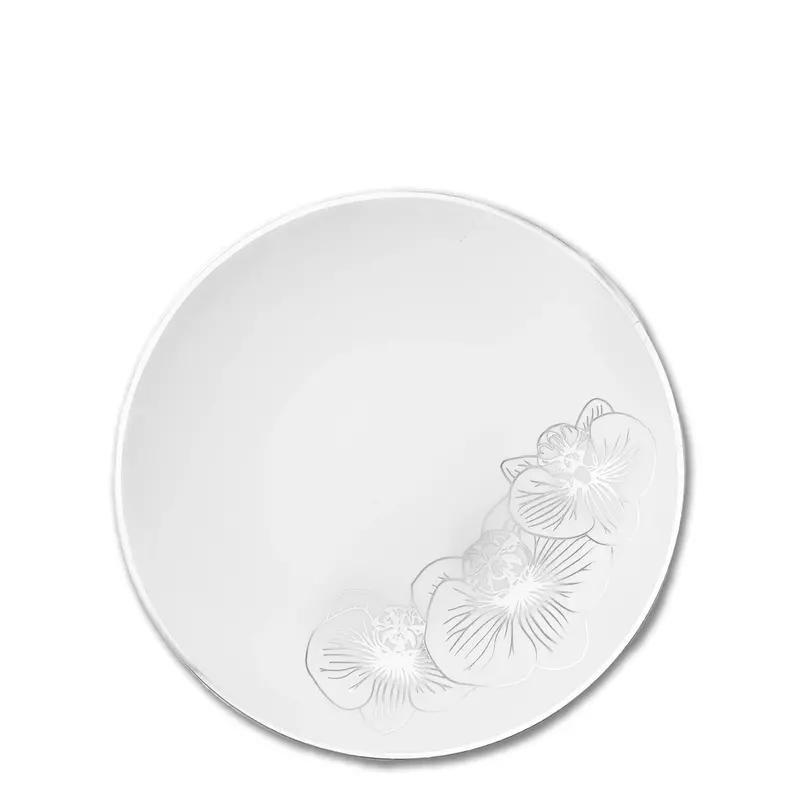 Orchid White 7.5-Inch Dessert Plates – Elegant White & Silver Plastic Serving Plates (10-Pack) 1