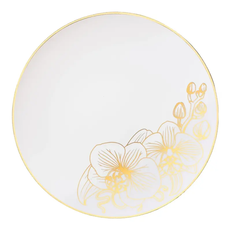 Orchid White & Gold 10-Inch Dinner Plates – Premium Disposable Plastic Dinnerware (10-Pack) 1