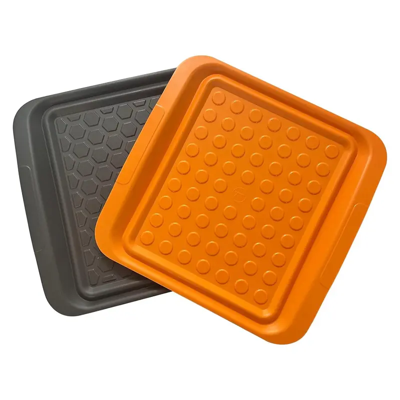 Outset Dual-Small Grill Prep Trays – Orange & Black, 10.5" X 10.5" (66623) 1