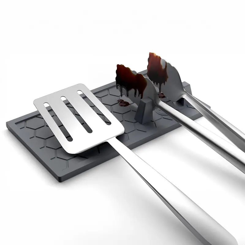 Outset Silicone Grill Mat With Integrated Utensil Holder – 9.5" Black (76652) 1