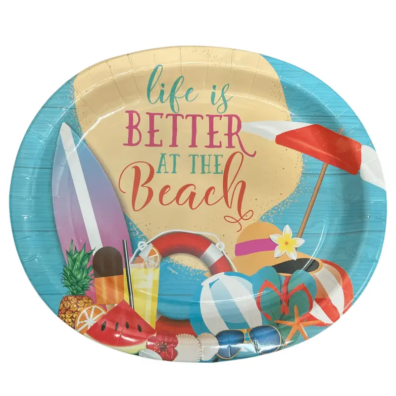 Oval 10 X 12 Inch Paper Plates – Beach-Themed Disposable Dinnerware, 10-Pack 1