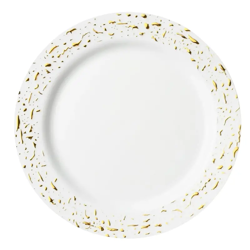Pebbled 10-Inch White & Gold Disposable Dinner Plate – Pack Of 10 1