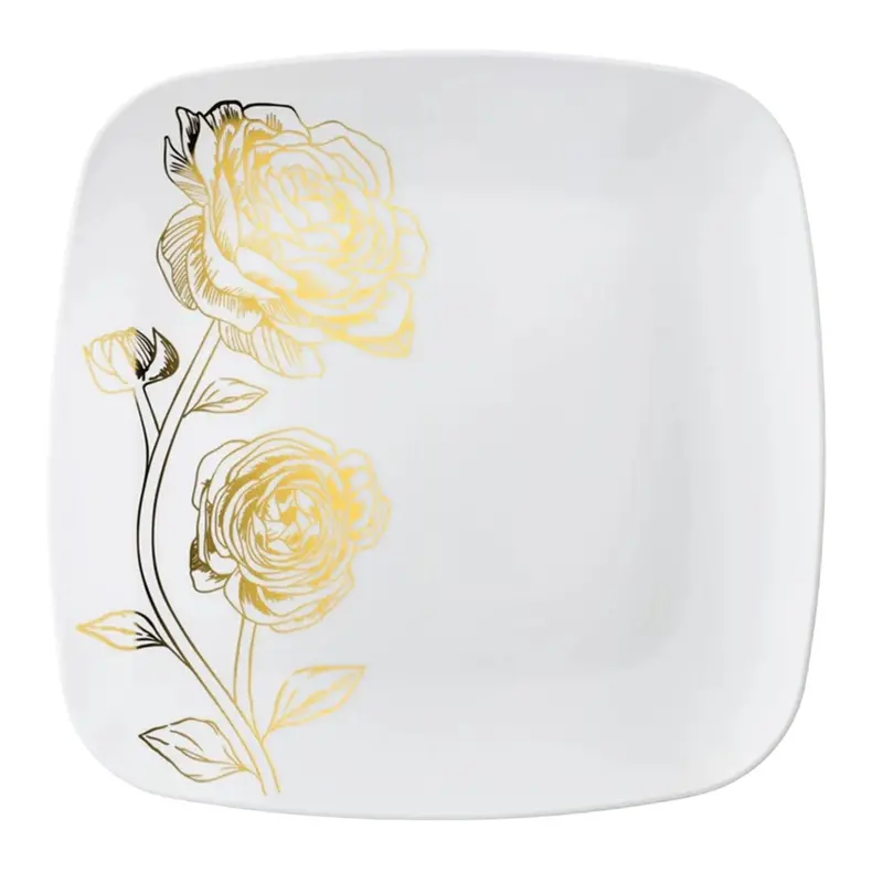Peony Collection: 10.25" White & Gold Square Dinner Plate – Pack Of 10 1