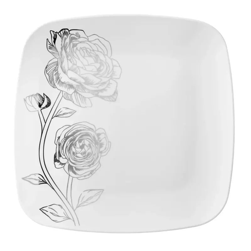 Peony Collection: 10.25" White & Silver Square Dinner Plate – Pack Of 10 1