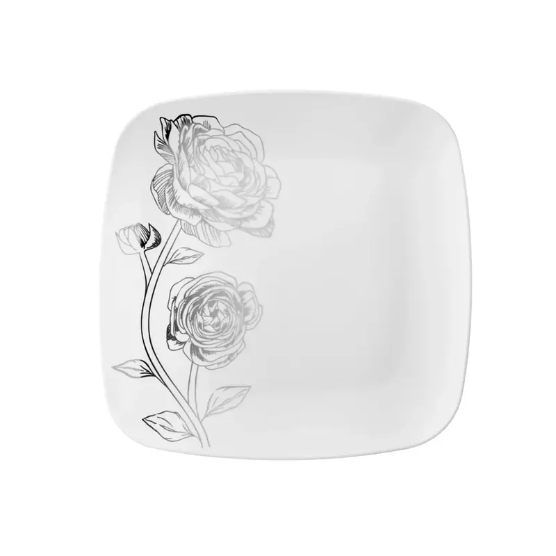 Peony Collection: 7.25" White & Silver Square Dessert Plate – 32-Piece Set 1