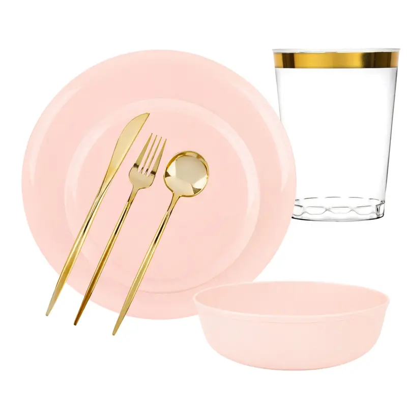 Pink Disposable Dinnerware Set – Stylish Edge-Trimmed Party Collection 1