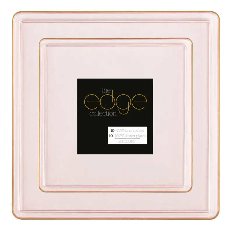 Pink & Gold Rim Square Plastic Plate Combo: 10.75" + 7.75" – Edge Collection 1