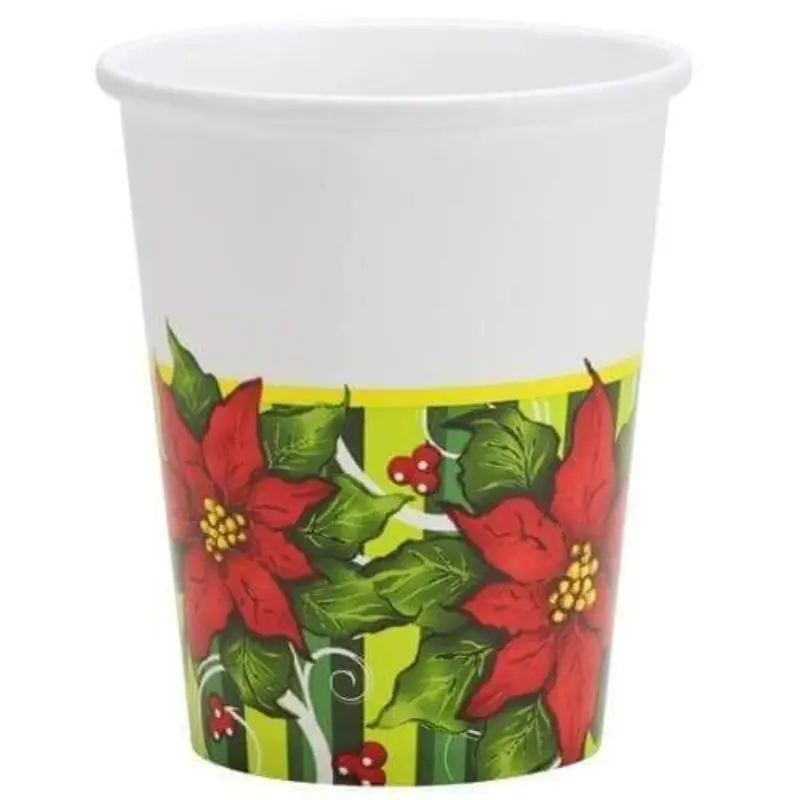 Poinsettia Wreath Design 9-Ounce Paper Cups – 12-Count 1