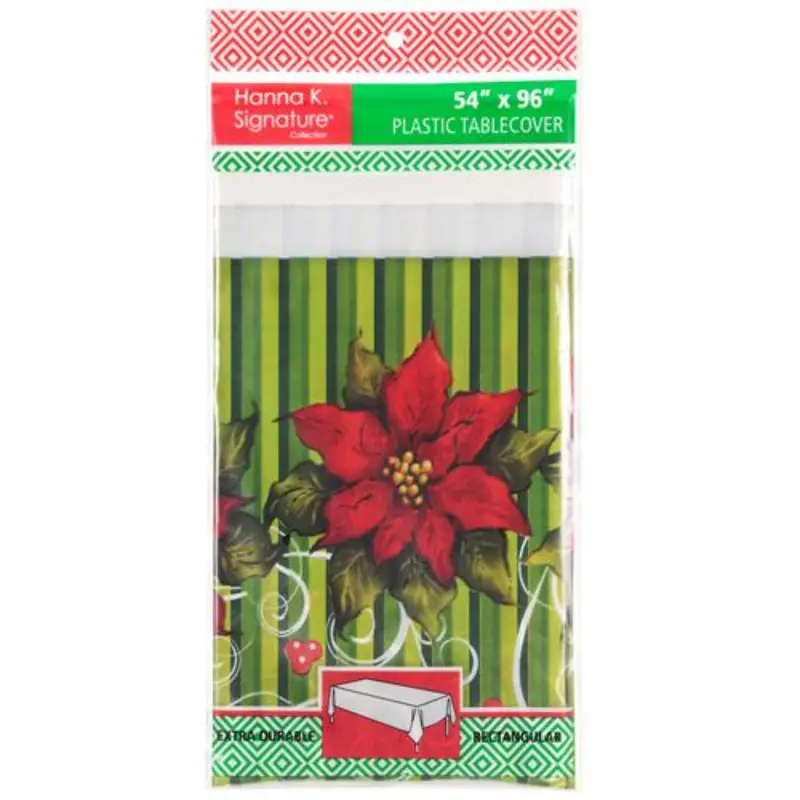 Poinsettia Wreath Printed Plastic Tablecloth – 54" X 96" 1