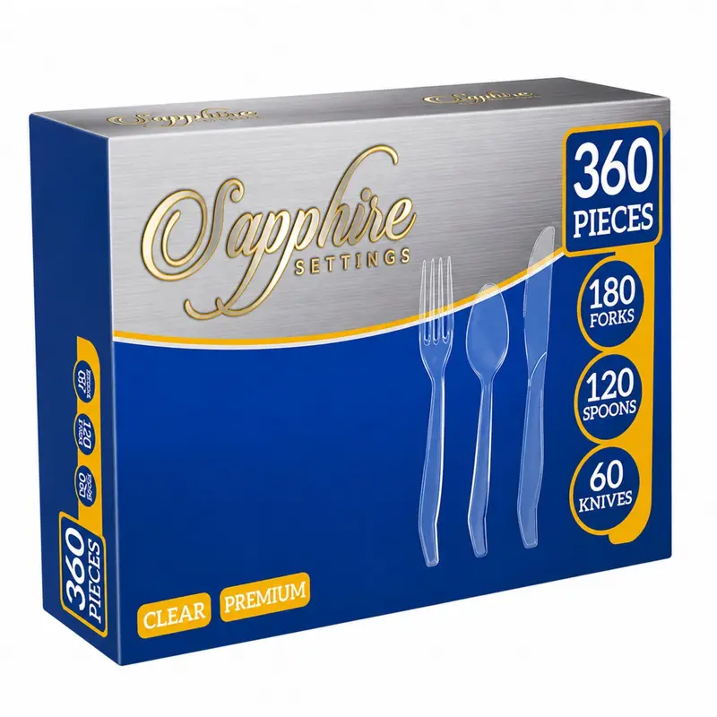 Premium 360-Piece Clear Plastic Cutlery Set – Forks, Spoons & Knives 1