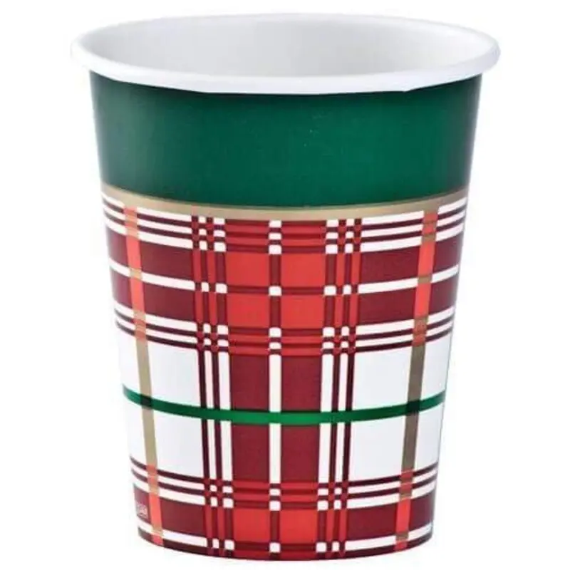 Premium Heavyweight 9-Ounce Plaid Christmas Paper Cups – 12-Pack 1