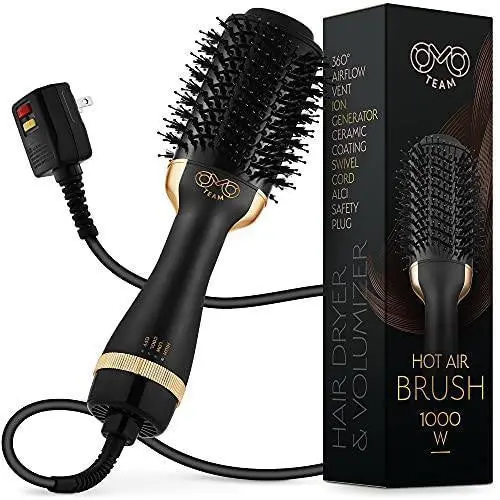 Professional Hot Air Brush For Hair Styling – Black & Gold Volumizing Dryer With 75Mm Oval Ceramic Barrel 1