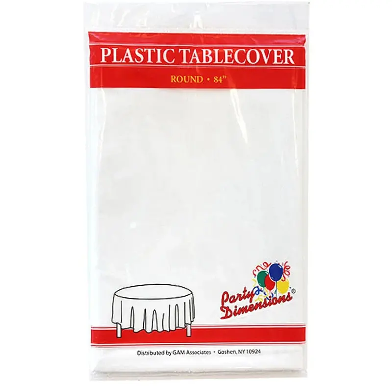 Pure White Disposable Plastic Round Tablecloth – 84 Inch Diameter 1