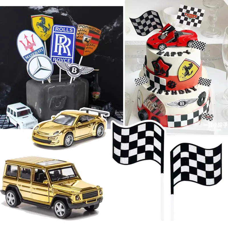 Racing Car Cake Topper Set – Miniature Sports Vehicle Decorations Including Ferrari, Porsche, And Maserati 1
