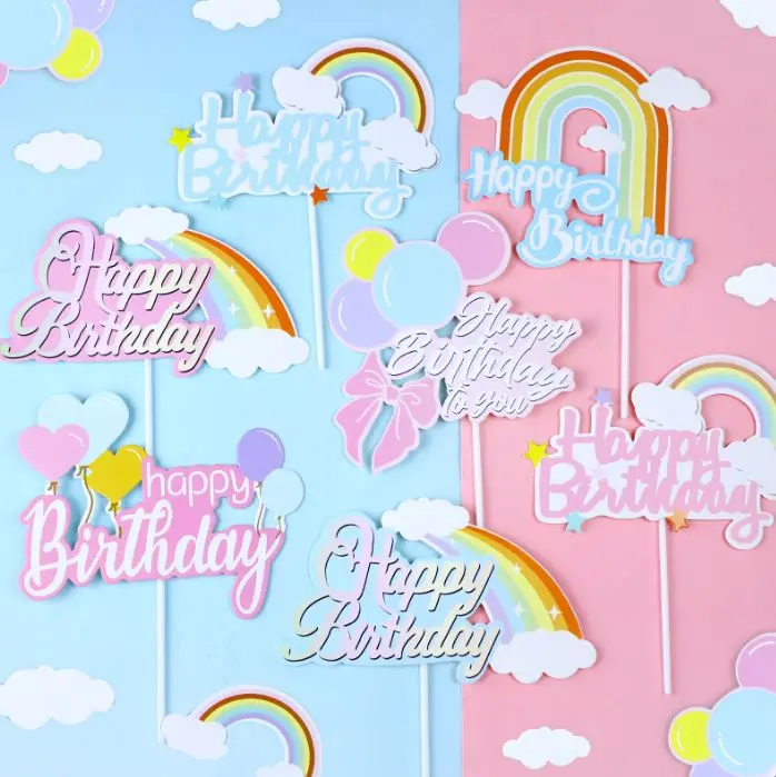 Rainbow & Balloon Birthday Cake Topper Pack – 10-Piece Gender-Neutral Party Decor 1