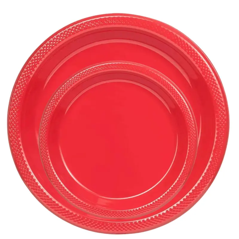 Red 10-Inch And 7-Inch Disposable Plastic Dinner Plates – Party Combo Pack 1