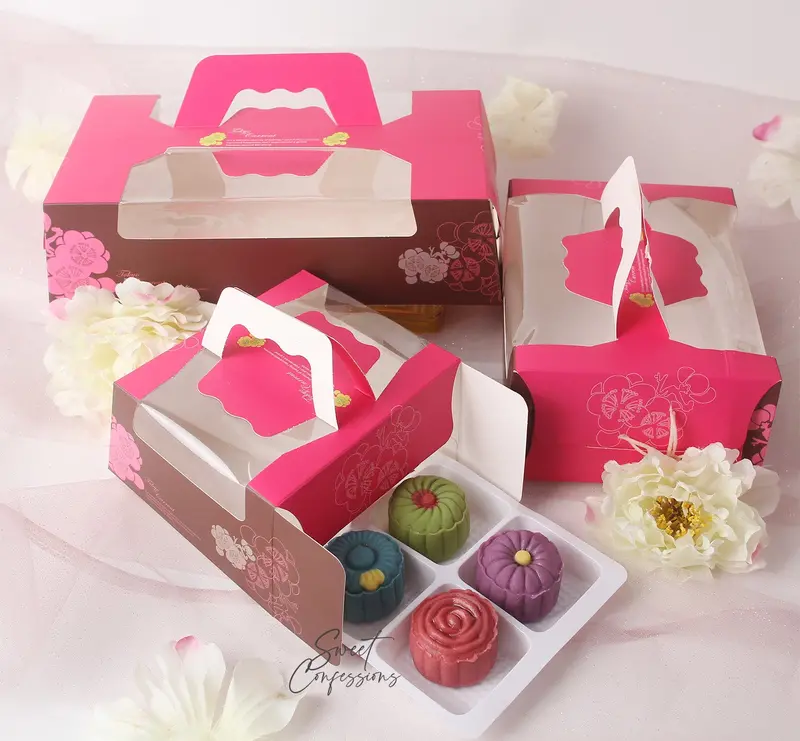 Red And Pink Mooncake Gift Box With 4 Cavities And 6–8 Compartments – Includes Free Tray 1