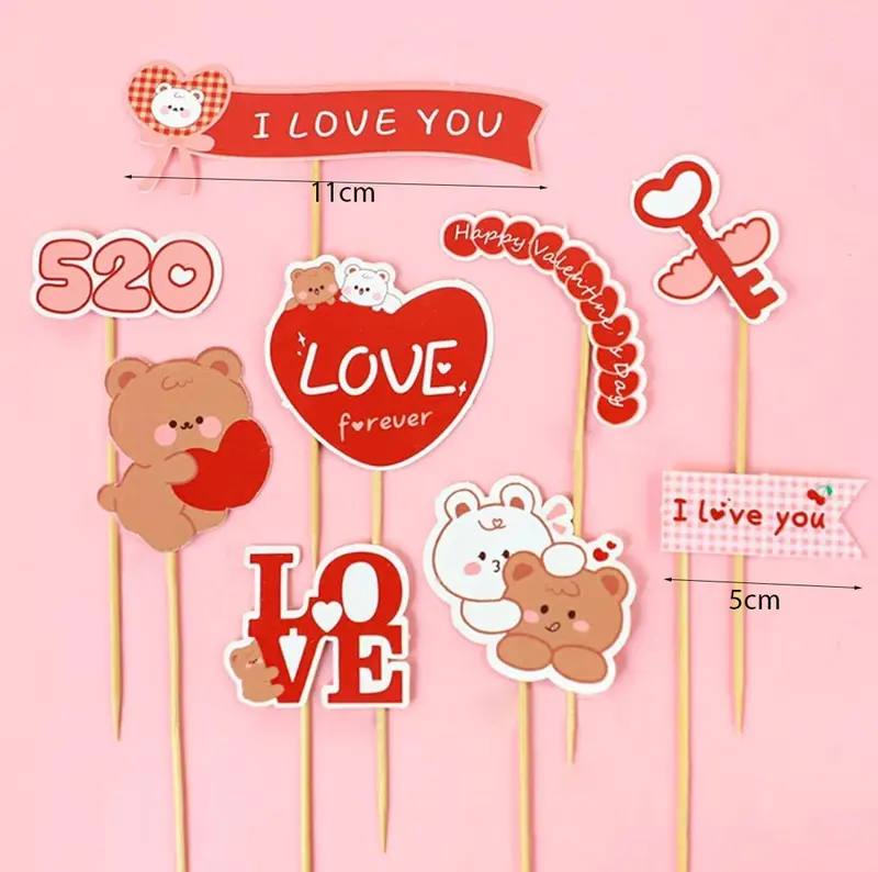 Red Valentine’S Day Cake Toppers – 'I Love You' Romantic Theme 1