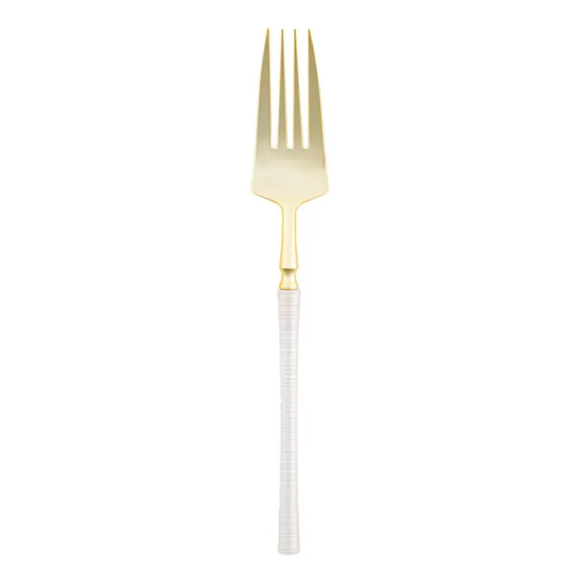 Ribbed Pearl-And-Gold 8-Inch Disposable Dinner Forks 1