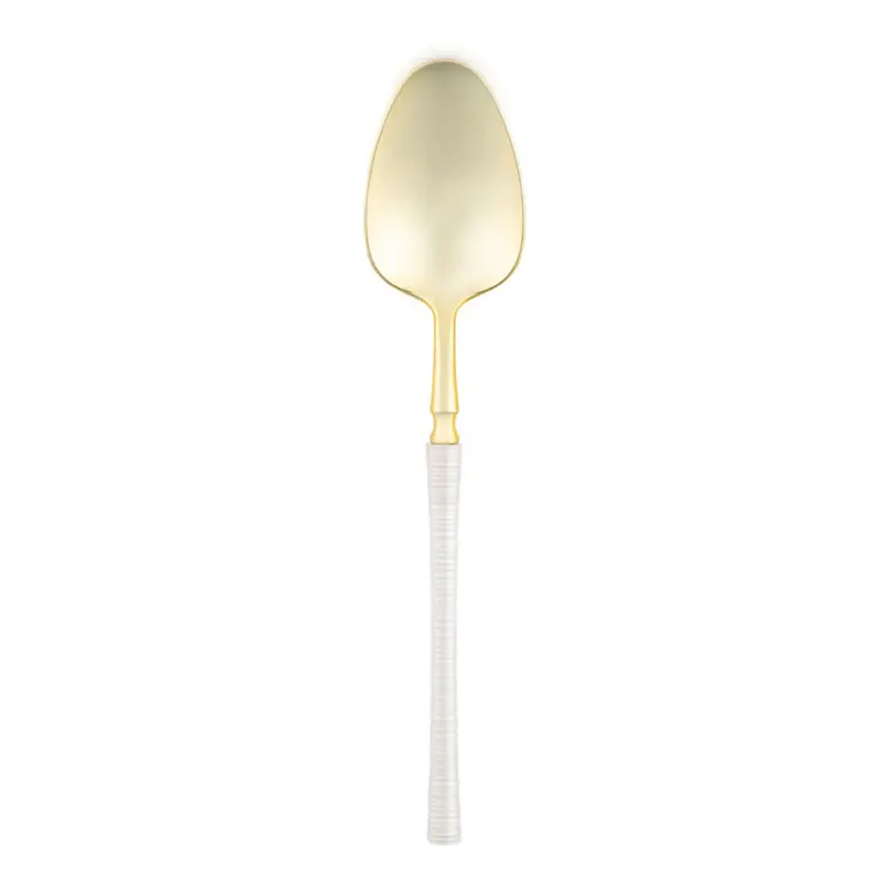Ribbed Pearl-And-Gold 8-Inch Disposable Soup Spoons 1