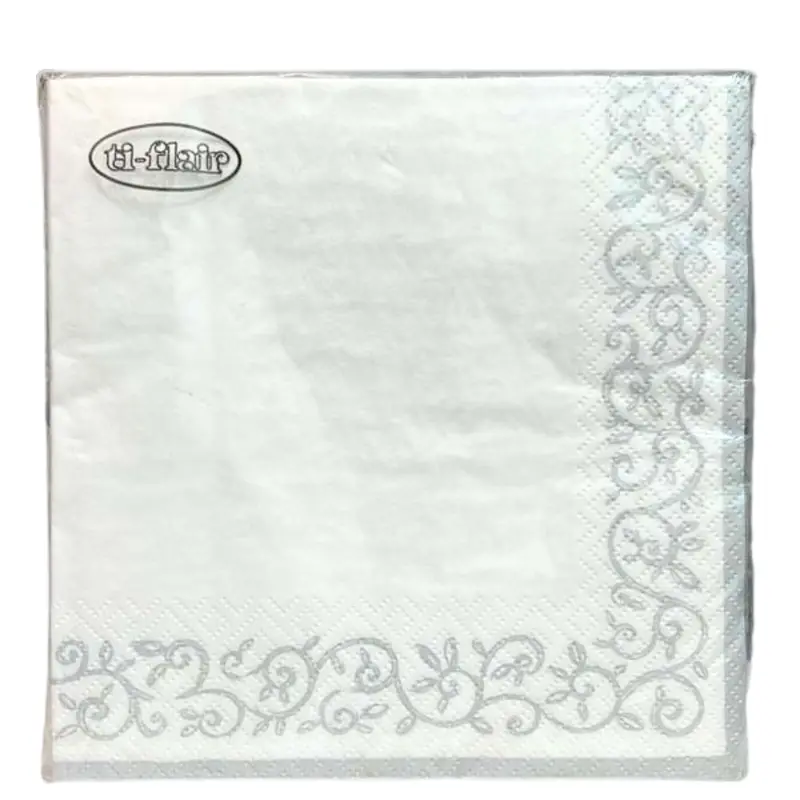 Romantic Border Lunch Napkins – White & Silver Design, 20-Pack Disposable 1