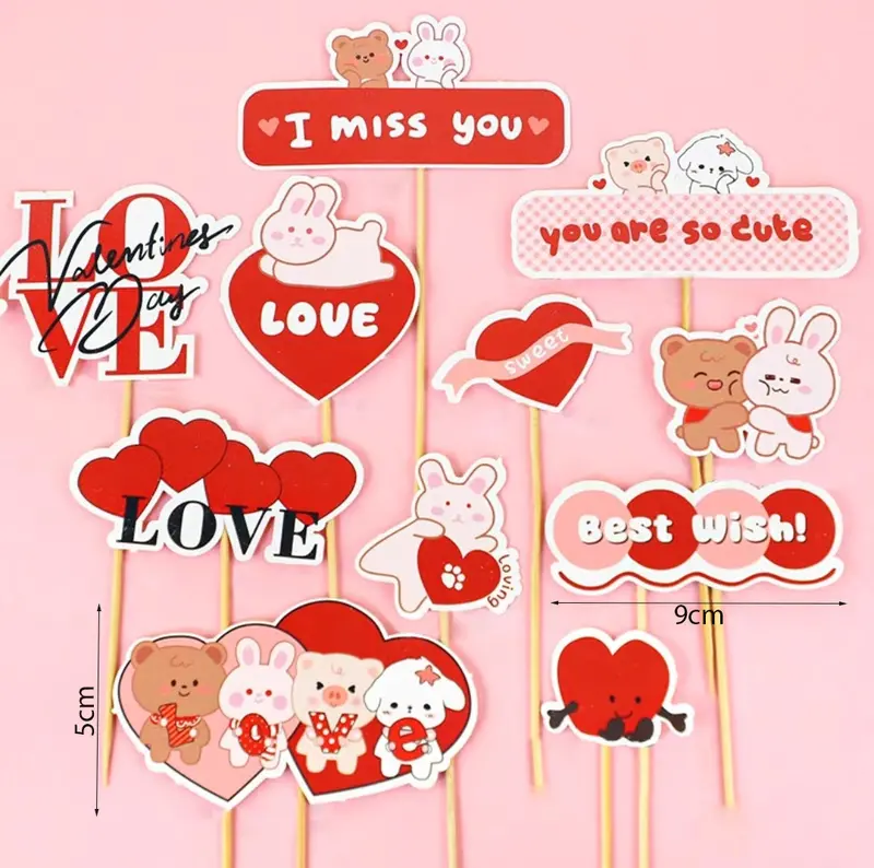 Romantic V-Day Cake Decorations – Heartfelt 'I Love You' Toppers 1